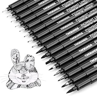 TWOHANDS Bolígrafos de Punta Fina,16 Negro Plumas de Caligrafía,Fineliner Pigment Liner,Lettering Rotuladores para Dibujo Técnico, Bocetos, Cómic, Ilustración, 21274