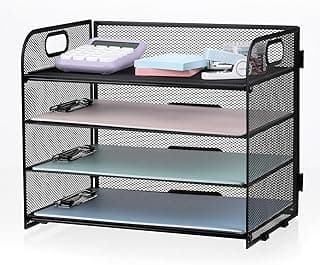 LATERN 4 Niveles Bandeja de Malla Metálica para Cartas y Papel, 32CM x 28CM x 24CM Organizador Extraíble de Malla para Archivadores con Asa para Libros Notas Papel Hogar Oficina Escuela Organizar