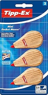 Tipp-Ex Cinta Correctora Mini Pocket Mouse – Óptimo para Material Escolar - 6 m x 5 mm, Pack de 3, Color Madera