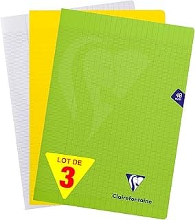 Clairefontaine 293101AMZC - Lote de 3 Cuadernos Grapados - Mimesys - A4 (21x29,7 cm) - 48 Páginas - Cuadrados Grandes - Papel Blanco 90 g - Color Aleatorio( Verde - Amarillo - Blanco)