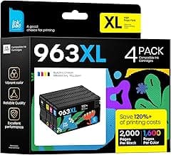iNKPAD Lot de 4 Cartouches 963XL pour 963 963 XL pour OfficeJet Pro 9010 9012 9013 9014 9015 9016 9018 9019 9020 9022 9023 9025 9026 9026 9028 (Noir/Cyan/Magenta/Jaune)