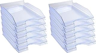 Exacompta - 12310D - juego de 10 bandejas carpetas de fundas ECOTRAY - dimensiones 34,5x25,5x6,5 cm - para documentos formato A4+ - color azul hielo translúcido