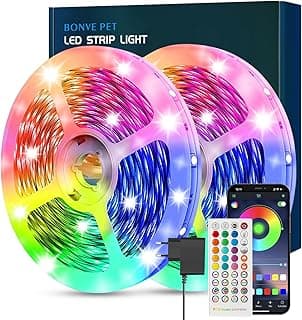 Bonve Pet Tira LED, Luces Led Habitación 20 Metros, Tiras Led Rgb Bluetooth Remoto Control de 40 Teclas y de APP,16 Millones de Colores, Led Strip Sincronización Musical para Decoración Fiesta Cocina