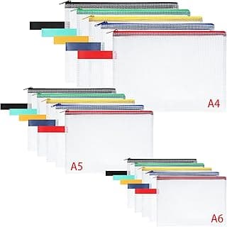 OFFCUP Bolsa de Archivo de Cremallera, 15PCS A4 A5 A6 Bolsa de Documentos, Malla Bolsa de Archivo Bolsas de Almacenamiento para Cosméticos Suministros de Oficina Accesorios (Cremallera Colore)