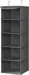 SONGMICS Organizador Armario, Bolsa Colgante de Armario, Plegable, Ahorro de Espacio, con Ganchos Metálicos, Refuerzo de Bambú, Patrón de Lino, Gris RYCH06G