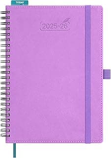 BEZEND Agenda 2025 2026 Semana Vista Vertical 21 x 15,5 cm, 18 Meses Agenda Escolar en Espiral de Jul.25 a Dic.26, A5 Planificador Semanal con Tapa Blanda Cuero PU - Lavanda