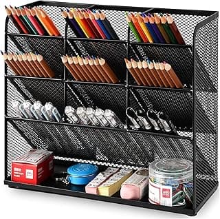Marbrasse Organizador de Escritorio de Malla,PortaláPices Multifuncional,Organizador Estacionario de Escritorio, Estante de Almacenamiento para Suministros de Oficina Hogar(Negro)
