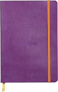 RHODIA 117410C - Carnet Souple Violet - A5 - Ligné - 160 pages - Papier Clairefontaine Ivoire 90 g/m² - Marque-Page, Fermeture Élastique - Couverture Simili Cuir - Collection Rhodiarama