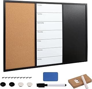 Kurtzy Pizarra Corcho y Pizarra Blanca Magnética 3en1 - Pizarra Magnetica Triple 90 x 60 cm - Incluye 1x Borrador Pizarra Tiza 4x Imanes 4x Tizas 10x Chinchetas y Tornillos Montaje