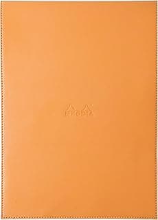 RHODIA 118188C - Étui Porte-Bloc+ Bloc-Notes Agrafé N°18 Orange - A4 - Petits Carreaux - 80 Feuilles Détachables - Papier Clairefontaine Blanc 80 g/m² - Porte-Crayon - Simili Cuir