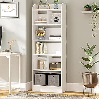 Hzuaneri Librería Estantería Biblioteca con 6 Compartimentos, Libreria Blanca para Exposición, para Oficina, Salón, 24 x 60 x 170 cm, Blanco BC11103X