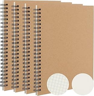 Fasood 4 cuadernos A5 cuadriculados en espiral, 2 en blanco y 2 cuadrados, 80 hojas, cuaderno de bocetos, cuaderno, diario, bloc de notas, para escuela, oficina, viajes, dibujo