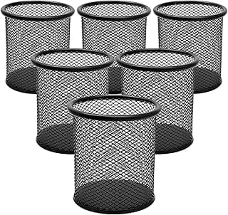 DIFIT Portalapices, Portalápices Metálico, Portalapices Negro, Portalapices Escritorio, 6 Piezas Porta Lapices para Escritorio, Bote Lapices Organizador Lapices Redondo, Cubilete Boligrafos,9x9x10cm
