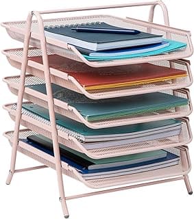 Mind Reader Organizador de Escritorio con 5 bandejas deslizantes para Cartas, Documentos, Correo, Archivos, Papel, Rosa, Metal, 5 Niveles