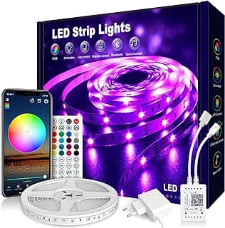 VKH Tiras LED 5 Metros(30 LEDs/m), Luces LED Habitación RGB Bluetooth con Control Remoto y App, Cambia el Color con la Música, Para Decoración de Hogar, Fiestas y Navidad（5M*1）