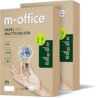 Papel Reciclado din A4, Paquete de Folios A4 80gr, Papel para Fotocopiadora e Impresora, Paquete de 250 Folios A4 100% Papel Reciclado · m-office (2 paquetes)