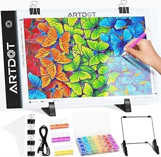 ARTDOT Diamond Painting Adultos, Mesa de Luz Dibujo A4 light board Ajustable Soporte LED Tableta de Luz Dibujo con Cable USB Mesa para 5D Pintura Diamante, Dibujo para Bocetos Diseño Dibujo