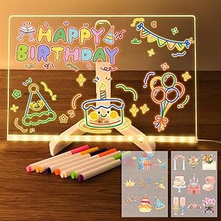 Joellfuner Tablero Acrílico Luminoso con Mensaje LED, Tablero de Mensajes LED, Tablero de Notas LED Limpiable, Luz Nocturna, con Pegatinas de Transferencia, 7 Colores Bolígrafo, para Niños, Adultos