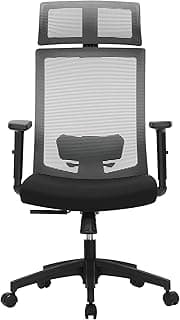 SONGMICS Silla de Oficina de Malla, Silla de Escritorio, Giratorio de 360°, Soporte Lumbar Ajustable, Apoyacabezas y Apoyabrazos, Inclinación del Respaldo hasta 120°, Gris OBN55BG