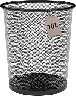 Papelera Malla Metalica 10 Litros Negra Ø23,5 x 27 cm. , Cubo de Basura para Baño, Cocina, Organizador Escritorio, Oficina, Reciclaje