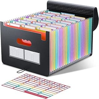 ThinkTex 26 Bolsillos Carpeta Documentos A4, Extensible Archivador Acordeon, Organizador Papeles Plastico, Carpetas Clasificadoras Organizadora con 3 A-Z Alfabeto Pestañas