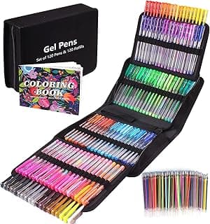 Gunsamg Juego de 240 Bolígrafos de Gel para Colorear Adultos, 120 Bolígrafos Gel de Colores con 120 Recambios de Purpurina para Niños Drwaing, Coloreando