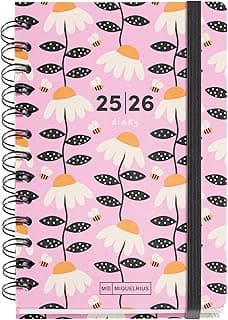 Miquelrius - Agenda Escolar 25-26, Planificador de Septiembre 2025 a Agosto 2026, Tamaño 123 x 178 mm, Semana Vista, Doble Espiral, Pegatinas, Tapa de Cartón Forrado, Cierre con Goma, Español-Inglés