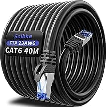 Soibke Cable Ethernet 40 Metros Cat 6 Cable de Red 40m Blindado FTP Cable RJ45 Alta Velocidad 23AWG Cable Internet 1Gbps 250MHz Gigabit Cable Red Negro Impermeabilización Cable LAN para Modem