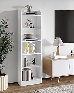 Hzuaneri Librería, Estantería de pie de 6 Niveles, Estantería de Almacenaje, para Objetos de Colección, Paneles Ajustables, para Salón, Oficina, 24 x 48 x 170 cm, Blanco 02903XBC