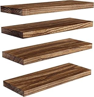 Pipishell Estanteria Pared, baldas flotantes de 40 cm, Estantes de Pared de Madera de Paulownia, Estantes de Madera Juego de 4 para Baño, Dormitorio, Oficina, Salón, Cocina, etc (marrón)