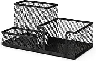 Organizador de escritorio y portalapices de malla metálica negra - Accesorios de material de oficina – Organizador material escolar – Organizador boligrafos y papeleria - 20,3x10,3x10,3cm -Negro