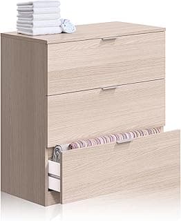 duehome | Comoda 3 Cajones, Dormitorio, Modelo Andra, Acabado en Color Roble, Medidas: 77 cm (Ancho) x 80 cm (Alto) x 38 cm (Fondo)
