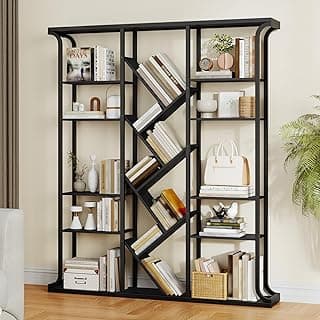 Hzuaneri Estantería de árbol, 9 Niveles 3 Columnas, 17 Compartimentos, Librería Vertical, Ideal para Oficina en Casa, Dormitorio y Sala de Estar, 24 x 156 x 180 cm, Negro, BC53204B