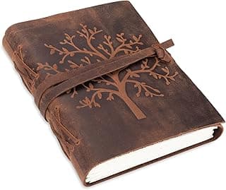 Moonster® Cuaderno de Cuero Árbol de la Vida – Diario de Escritura Hecho a Mano – Bloc de Notas para Hombre y Mujer - Papel Blanco Liso 20x15 cm - Diario de Cuero