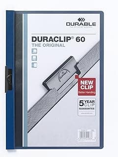 Durable 223807 Carpeta con pinzas Duraclip (original 60, lámina dura, hasta 60 hojas A4, bolsa de 5 piezas) azul oscuro