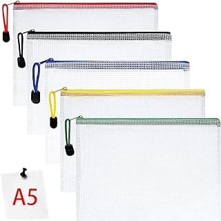 Vicloon Bolsa de Archivo de Multicolor Cremallera, 5 Pcs A5 Bolsa de Documentos Blanco de Malla Bolsa de Archivo Bolsas de Cremallera de Almacenamiento de Oficina Accesorios