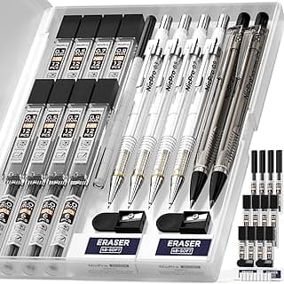 Nicpro 6 Piezas Portaminas con Estuche, Portaminas Retráctil de 0,3 y 0,5 y 0,7 y 0,9 mm y Recarga de Lápiz de 2 mm (4B 2B HB 2H) para Escritura Artística, Dibujo de Bocetos