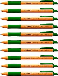 STABILO Bolígrafo fabricado en un 79% con plásticos reciclados pointball - Caja con 10 unidades - Color verde