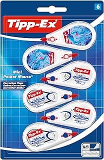 Tipp-Ex Cinta Correctora Mini Pocket Mouse – Óptimo para Material Escolar - 6 m x 5 mm, Pack de 6, Color Blanco