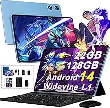 Tablet Android 14 - Octa-Core 2.0GHz｜22GB RAM + 128GB ROM（Expandible 1TB ）｜8000mAh｜5G WiFi /Bluetooth 5.0｜Cámara Dual｜GMS Certificación Widevine L1｜5MP+8MP｜Tablet 10 Pulgadas con Teclado y Raton, Azul