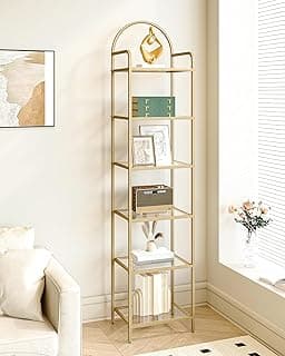 Hzuaneri Estantería Libros de 6 Niveles, Organizador Estante de salón, Estantería para Dormitorio, baño, Oficina en casa, para Plantas, CD, decoración, Recuerdo, Estructura de Acero, Dorado BC10601G