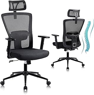 Youhauchair Silla Escritorio Ergonomica, Silla Oficina con Reposacabezas y Reposabrazos Ajustables, Sillas Escritorio con Soporte Lumbar, Silla Ergonomica Escritorio para Despacho