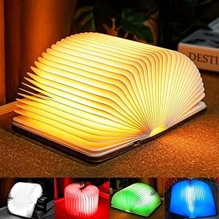 TRUMPETS Lampara Libro Plegable de Madera RGB+Blanco cálido+Blanco, 1200 mAh Carga USB-C, de Noche Ideal Decoracion Casa y Habitacion, Regalo Original Cumpleaños, Navidad. (RGB | 12 * 9cm)
