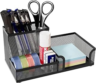 EasyPAG 3 Compartimentos Metal Malla Organizador Escritorio Portalápices Organizador Papelería Almacenamiento Oficina,Negro