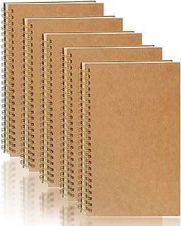 PALUDO 5 Piezas Bloc de Notas Espiral A5 Blanco, Cuaderno de Bocetos Espiral Cuadernos de Papel Kraft 100 Páginas/50 Hojas, Libreta Notas A5 para Viajar Dibujo Diario Escribir Listas de Tareas