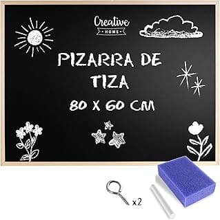 Creative Home 80 x 60 cm (+-3cm) XL Grande Pizarra Negra de Tiza Tablero | Marco de Madera Grueso | Esponja + Tiza + Kit de Colgar | Hecho en la UE | Perfecto para Oficina, Escuela y Hogar