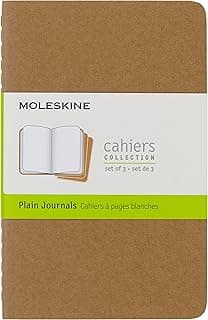 Moleskine S04940 Juego de 3 cuadernos con páginas en blanco, cubierta de cartón y bordado de algodón, 9x14 cm, Papel marrón