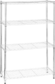 Amazon Basics Unidad de almacenamiento de 4 baldas con estantes ajustables en altura y patas niveladoras, peso máximo de 640 kg, Cromado, 35.5 cm x 91.4 cm x 137.1 cm (D x W x H)