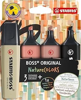 STABILO Marcador BOSS ORIGINAL NatureCOLORS - Estuche con 4 colores (verde barro, siena, ocre oscuro, negro)
