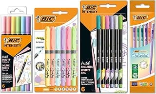 BIC Pastel Set de Escritorio con Rotuladores, Portaminas, Subrayadores y Rotuladores de Punta Fina - Tinta y Cuerpo de Colores Pastel Surtidos, Pack de 23